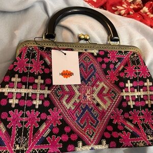 Black and Pink Embroidered Women's Bag from the Middle East.  Vibrant colors.